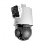 UNV 4MP Dual Lens Weatherproof PTZ IP Security Camera with a 25X Motorized Zoom Lens on Bottom and a Fixed 4mm Camera on Top