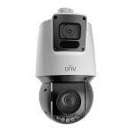 UNV 4MP Dual Lens Weatherproof PTZ IP Security Camera with a 25X Motorized Zoom Lens on Bottom and a Fixed 4mm Camera on Top